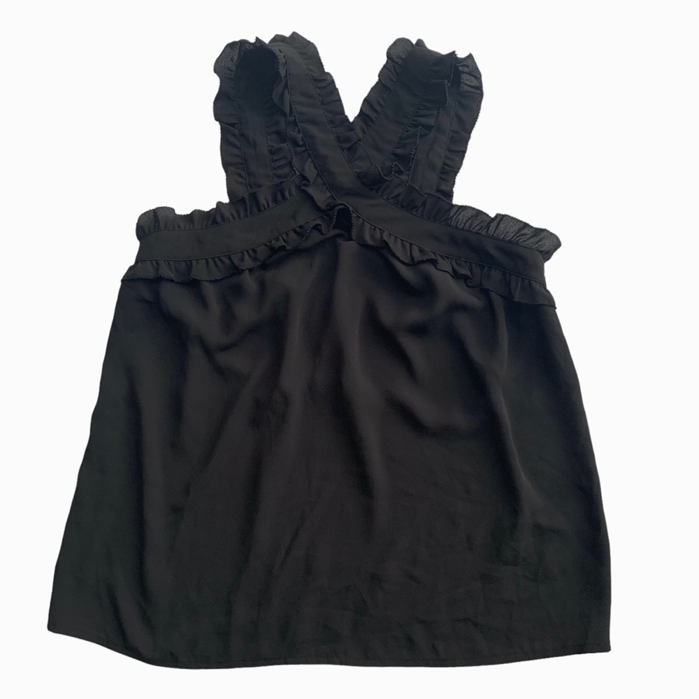 J.Crew Ruffled Cross Strap Black Tank Top Size 00